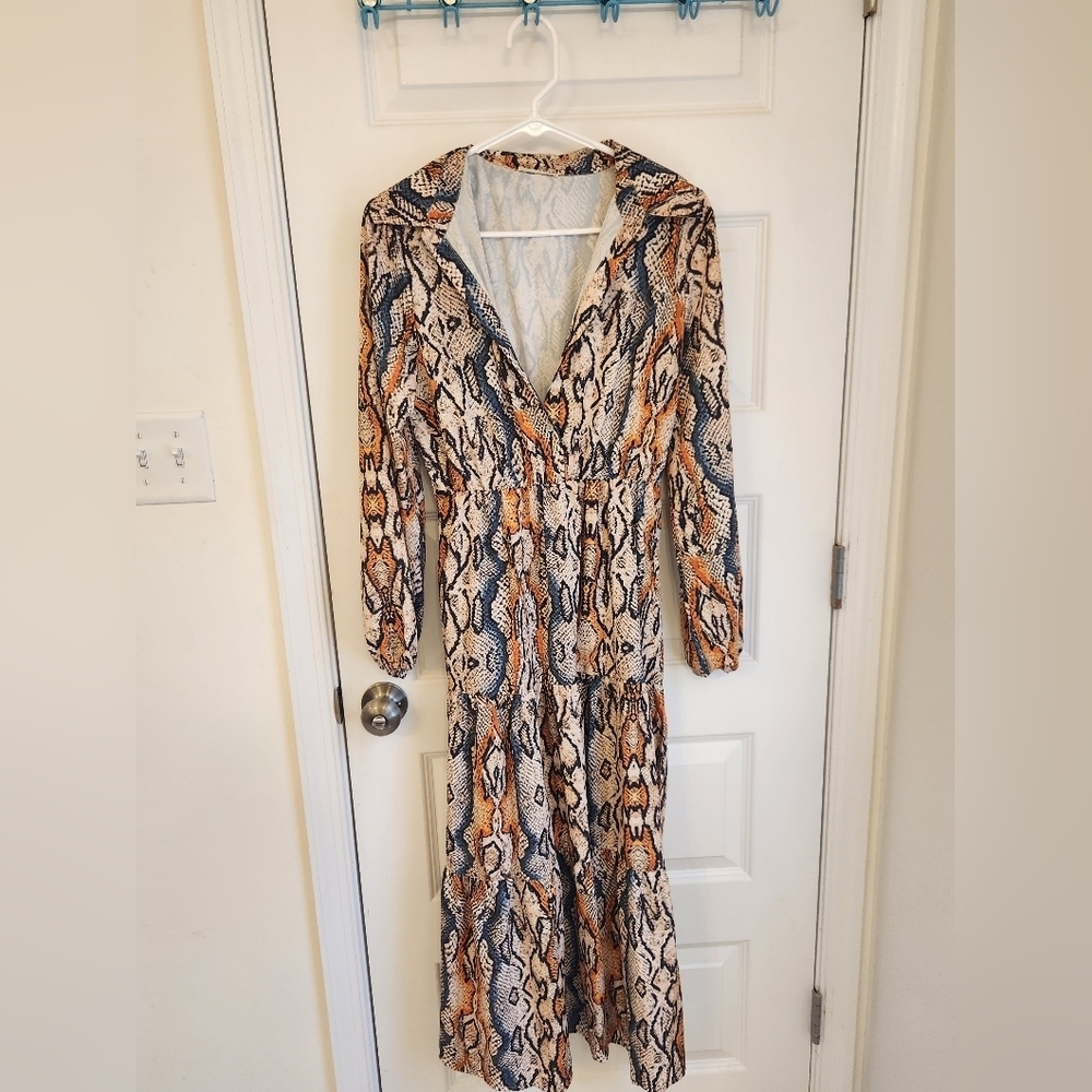 Sunday Up Womens Maxi Dress Animal Print Long Sleeve Size S #S489